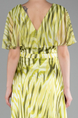 Pistachio Green Short Sleeve Print Long Satin Prom Dress ABU3973