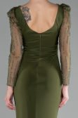 Olive Drab Stoned Long Sleeve Slit Plus Size Evening Gown ABU4119