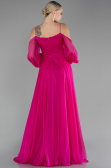Fuşya Shoulder Decollete Long Sleeve Chiffon Prom Dress ABU4165