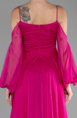 Fuşya Shoulder Decollete Long Sleeve Chiffon Prom Dress ABU4165