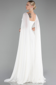 White Strapless Shawl Sleeve Long Chiffon Evening Dress ABU4158