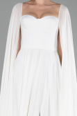 White Strapless Shawl Sleeve Long Chiffon Evening Dress ABU4158