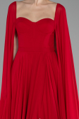 Red Strapless Shawl Sleeve Long Chiffon Evening Dress ABU4158