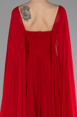 Red Strapless Shawl Sleeve Long Chiffon Evening Dress ABU4158