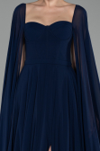 Navy Blue Strapless Shawl Sleeve Long Chiffon Evening Dress ABU4158