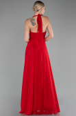 Red Halter Neck Long Chiffon Evening Dress ABU4188