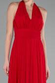 Red Halter Neck Long Chiffon Evening Dress ABU4188