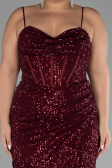 Burgundy Long Scaly Plus Size Evening Dress ABU3322