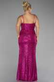 Fuchsia Long Scaly Plus Size Evening Dress ABU3322