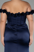 Navy Blue Long Satin Plus Size Evening Gown ABU4046