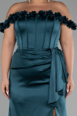 Emerald Green Long Satin Plus Size Evening Gown ABU4046