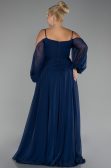 Long Navy Blue Chiffon Plus Size Engagement Dress ABU4167