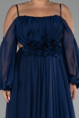 Long Navy Blue Chiffon Plus Size Engagement Dress ABU4167