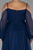 Long Navy Blue Chiffon Plus Size Engagement Dress ABU4167