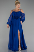 Long Sax Blue Chiffon Plus Size Engagement Dress ABU4167