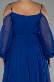 Long Sax Blue Chiffon Plus Size Engagement Dress ABU4167