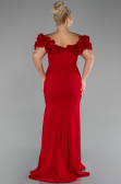 Red Boat Neck Slit Long Plus Size Evening Dress ABU4081