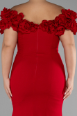 Red Boat Neck Slit Long Plus Size Evening Dress ABU4081