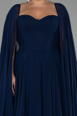Long Navy Blue Chiffon Formal Plus Size Dress ABU4161