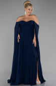 Long Navy Blue Chiffon Formal Plus Size Dress ABU4161