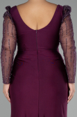 Cherry Colored Stoned Long Sleeve Slit Plus Size Evening Gown ABU4119