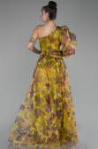 Pistachio Green One Sleeve Slit Long Patterned Prom Gown ABU4206