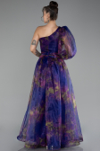 Purple One Sleeve Slit Long Patterned Prom Gown ABU4206