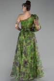 Green One Sleeve Slit Long Patterned Prom Gown ABU4206