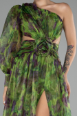 Green One Sleeve Slit Long Patterned Prom Gown ABU4206