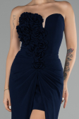 Navy Blue Strapless Slit Long Prom Gown ABU4213