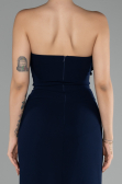 Navy Blue Strapless Slit Long Prom Gown ABU4213