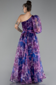 Violet One Sleeve Slit Long Patterned Prom Gown ABU4206