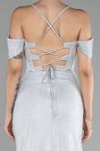 Grey Slit Long Glitter Evening Dress ABU4212