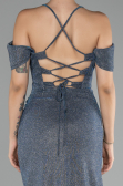 Indigo Slit Long Glitter Evening Dress ABU4212