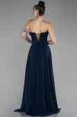 Navy Blue Strapless Slit Long Chiffon Prom Dress ABU4214