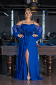 Long Sax Blue Chiffon Plus Size Engagement Dress ABU4167