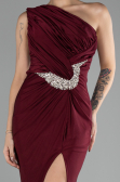 Burgundy One Shoulder Slit Long Evening Dress ABU4116