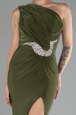 Olive Drab One Shoulder Slit Long Evening Dress ABU4116