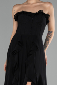 Black Strapless Slit Long Chiffon Prom Dress ABU4214