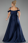 Navy Blue Strappy Long Satin Plus Size Engagement Dress ABU4207