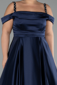 Navy Blue Strappy Long Satin Plus Size Engagement Dress ABU4207