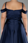 Navy Blue Strappy Long Satin Plus Size Engagement Dress ABU4207