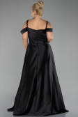 Black Strappy Long Satin Plus Size Engagement Dress ABU4207