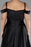 Black Strappy Long Satin Plus Size Engagement Dress ABU4207