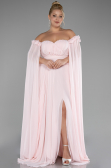 Powder Color Long Chiffon Plus Size Evening Dress ABU3464