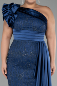 Navy Blue One Shoulder Glitter Long Plus Size Evening Gown ABU4060