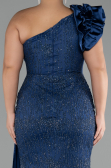 Navy Blue One Shoulder Glitter Long Plus Size Evening Gown ABU4060