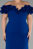 Sax Blue Boat Neck Slit Long Plus Size Evening Dress ABU4081