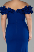 Sax Blue Boat Neck Slit Long Plus Size Evening Dress ABU4081