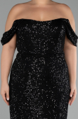 Black Shoulder Low Cut Long Sequin Plus Size Evening Dress ABU3919